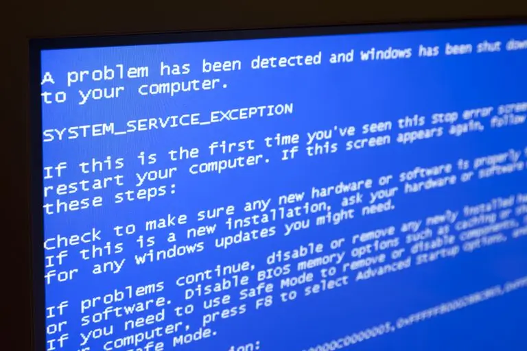 blue screen in a windows PC